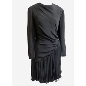 VTG‎  MIGNON Anne Marie Gabalis Black Fringe Dress  RETRO GOTH VICTORIAN ~6
